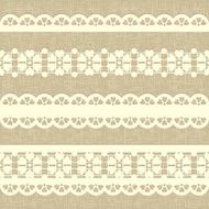 Vintage straight lace on linen canvas background