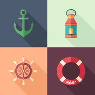 Set of summer flat square icons with long shadows