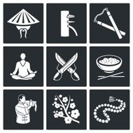 Martial Arts Wing Chun Vector Icons Set