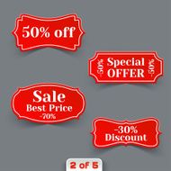 Vector Set of Red Sale Paper Retro Labels N2