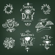 graphic hand drawn set letters hearts wreath N2