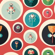 Seamless pattern with colorful flowers on red background