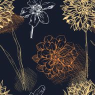 Unusual seamless pattern with daffodils and dahlias