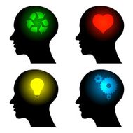 head icons with idea symbols