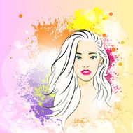 beautiful woman face colorful ink paint splash young sketch girl N2