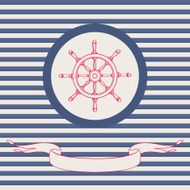 Sea theme vector card template with steering wheel