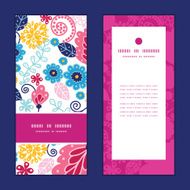 Vector fairytale flowers vertical frame pattern invitation greeting cards set