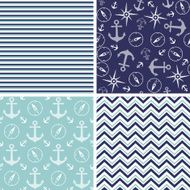 Seamless pattern with marine anchor and wind rose symbols N2