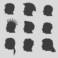 nine types of man hair styles head silhouettes eps10