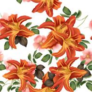 Beautiful seamless vector pattern with detailed lily flowers
