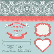 Wedding design template with Paisley border cartoon hearts N2