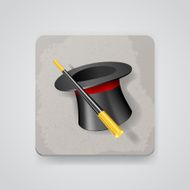 Magic hat and wand vector icon