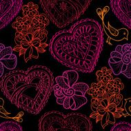 Love hearts posy and bird stylish sketch pattern N2