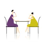 Women drink tea in cafe sketch for your design N2