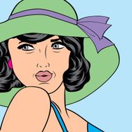 popart retro woman with sun hat in comics style N12