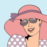 popart retro woman with sun hat in comics style N13