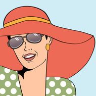 popart retro woman with sun hat in comics style N14
