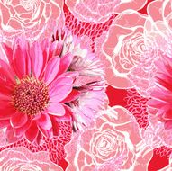 Seamless pattern with lace roses and gerberas