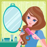 Young girl combing her hair N2