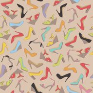 Seamless lady&#039;s shoes colorful pattern Beige background