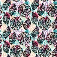 Lace seamless pattern black flowers leaves Pink blue purple background