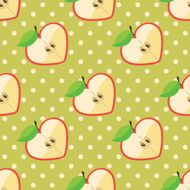 Heart of apples in seamless pattern on polka dot background N2
