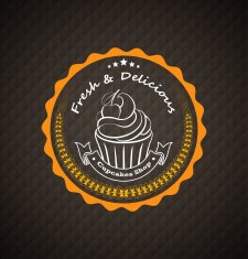 Cupcake food label over dark polygonal background N2