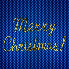 Vector abstract knitted blue background with yellow Merry Christmas embroidery