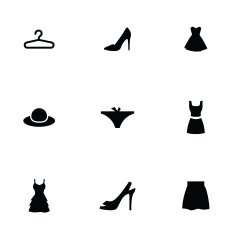 woman wear 9 icons set