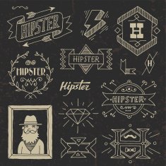 Vintage hipster hand drawn design elements set 8 on dark N2