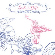 Save the date Wedding invitation card with birds and heart