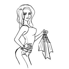 Sexy elegant woman in jeans with shopping bags