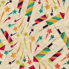 Seamless pattern with fireworks on crumpled paper