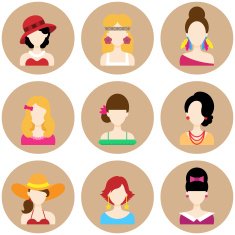 Set of Flat Icons with Women Characters N3