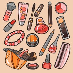 Set of cosmetics objects vector stickers