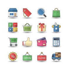 Flat color style Shopping & Market icons set