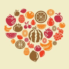 Fruits Icons in heart shape N3
