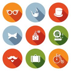 Vintage Hipster flat Icons set