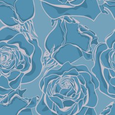 Seamless pattern with stylized roses in blue tones