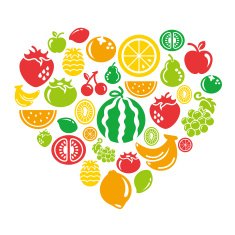 Fruits Icons in heart shape N4