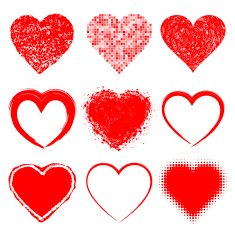 Set of Hand Drawn Grunge Hearts