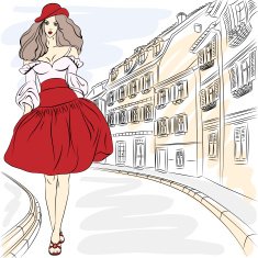 Vector beautiful fashion girls top models in summer dresses
