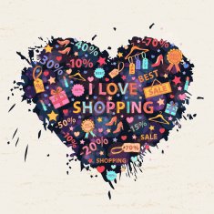 Shopping background with colorful blots inks