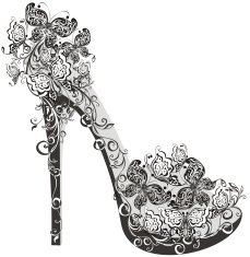 Shoes on a high heel decorated with flowers and butterflies N3