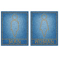 man and woman icon brown stitching on denim background