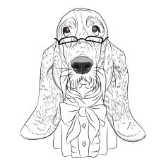 vector funny cartoon hipster dog Basset Hound N3