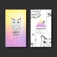 vector business card design of hand drawn cat