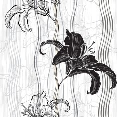 Monochrome seamless pattern with lilies