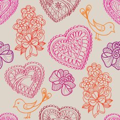 Love hearts posy and bird stylish sketch pattern