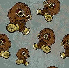 Steampunk gas mask repeating seamless pattern